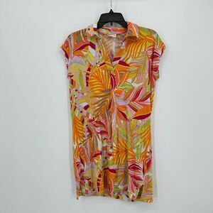 C&C California‎ Shift Dress Cover Up M Orange Cap Sleeve Hawaiian Tropical Beach